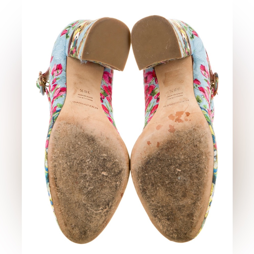 Dolce & Gabbana Floral Print T-Strap Pumps - 38.5 - RARE - Picture 5 of 5